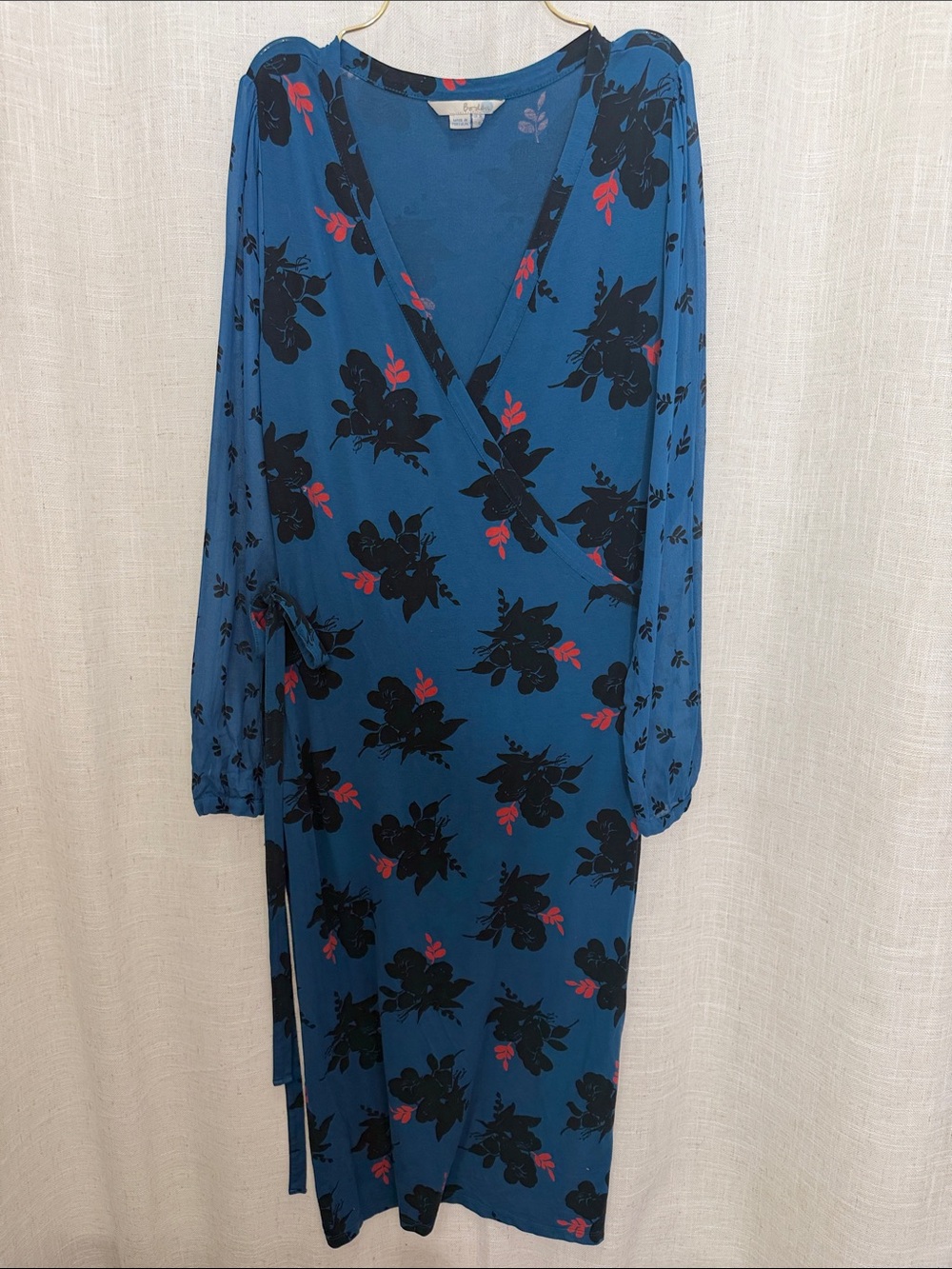 Boden Blue Floral Wrap Midi Dress Size 4L Excellent Condition
